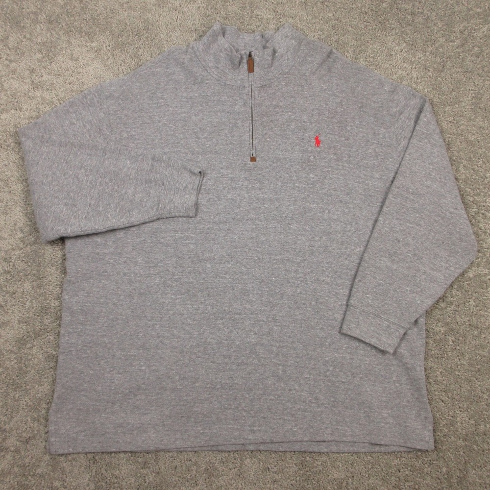 Polo Ralph‎ Lauren Sweater Mens 3XB Gray Red Pony Logo Quarter Zip Pullover EUC